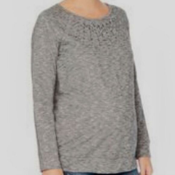 Motherhood Maternity Festive Rhinestone Space Dye Scoop Neck Sweatshirt Gray M - Picture 1 of 13